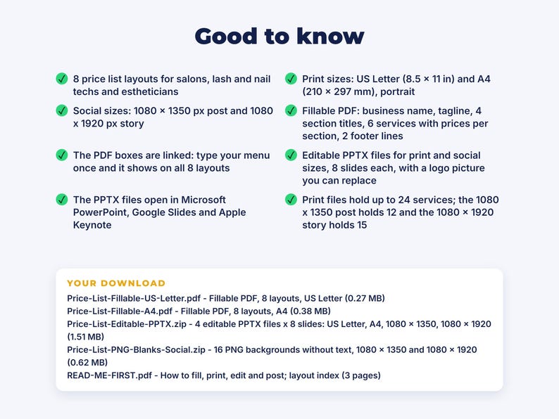 Service Price List Templates: details
