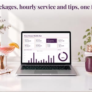 Mobile Bartending bookkeeping spreadsheet annual dashboard open on a laptop on a desk