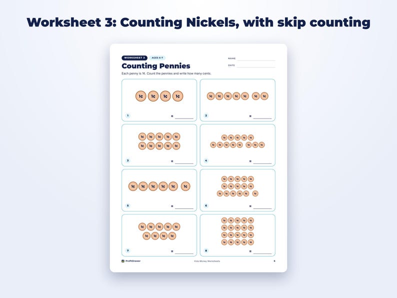 Kids Money Worksheets page preview