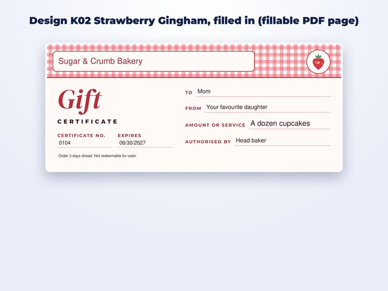 Gift Certificate Templates for Bakers & Small Shops page preview