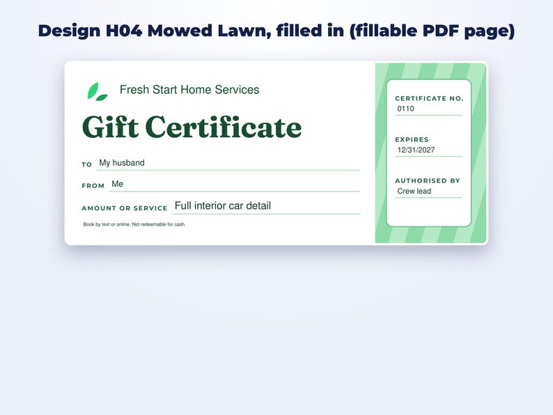 Gift Certificate Templates for Cleaning & Home Services page preview