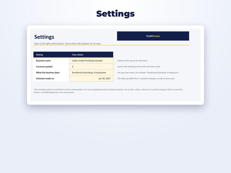 Business Valuation Calculator page preview