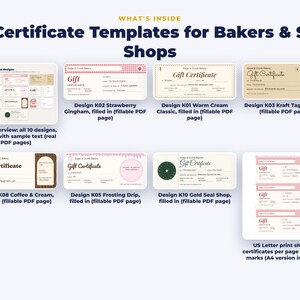 Everything included in the Gift Certificate Templates for Bakers & Small Shops