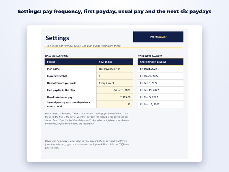 Paycheck Budget Spreadsheet page preview