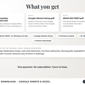 What is included: 12-tab Excel workbook, Google Sheets setup guide and read-me-first guide