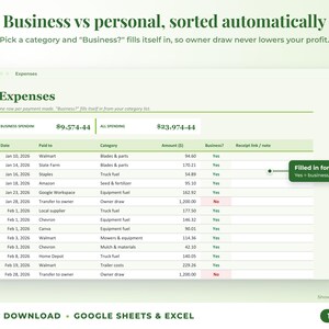 Expenses sheet where business or personal is filled in automatically from the category
