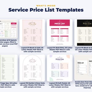 Everything included in the Service Price List Templates
