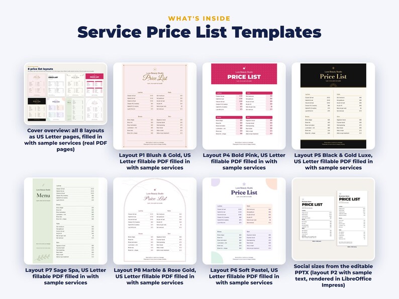Everything included in the Service Price List Templates