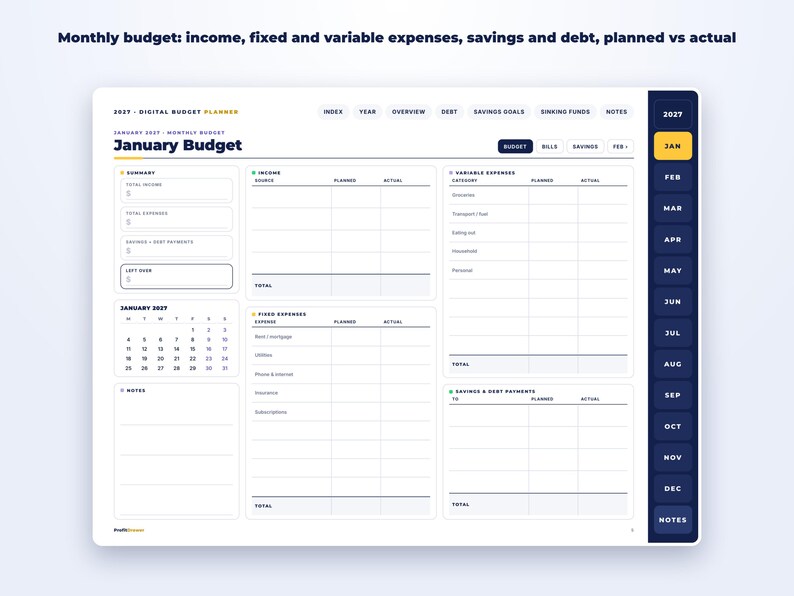2027 Digital Budget Planner page preview