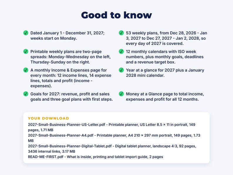 2027 Small Business Planner: details