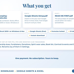 What is included: 12-tab Excel workbook, Google Sheets setup guide and read-me-first guide