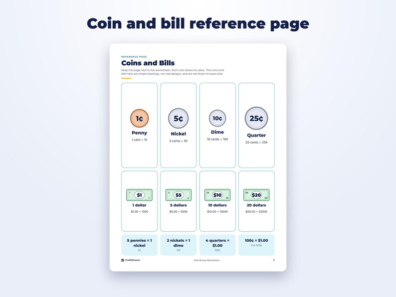 Kids Money Worksheets page preview
