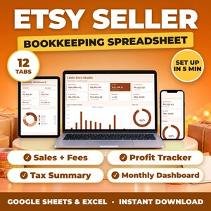 Etsy Shop Accounting Spreadsheet | Seller Bookkeeping, Tax Deductions, Profit and Loss & Expense Tracker (Google Sheets + Excel)