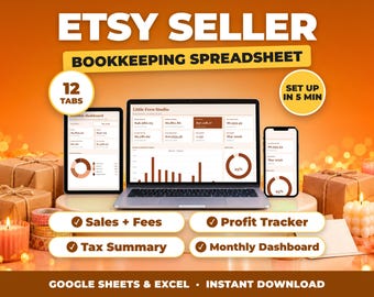 Hoja de cálculo de contabilidad para tiendas Etsy / Contabilidad de vendedores, deducciones fiscales, seguimiento de pérdidas y ganancias y gastos (Google Sheets + Excel)