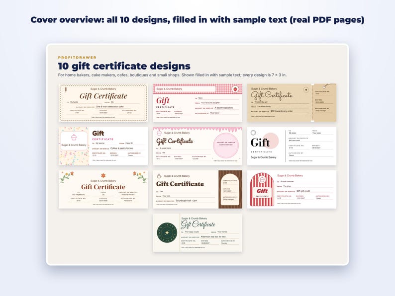 Gift Certificate Templates for Bakers & Small Shops page preview