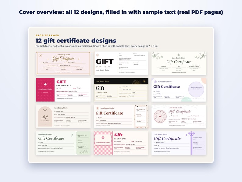 Gift Certificate Templates for Lash, Nail & Salon page preview