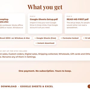 What is included: 12-tab Excel workbook, Google Sheets setup guide and read-me-first guide