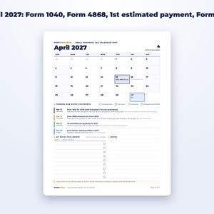 Small Business Tax Calendar 2027 + Quarterly Tax Tracker page preview