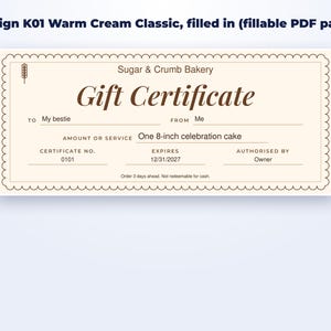 Gift Certificate Templates for Bakers & Small Shops page preview