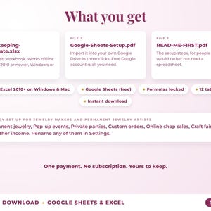 What is included: 12-tab Excel workbook, Google Sheets setup guide and read-me-first guide