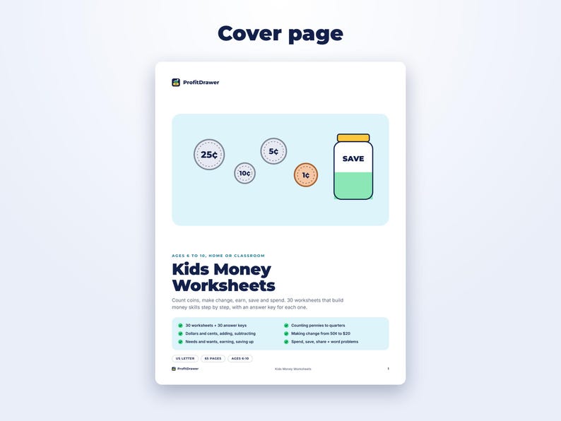 Kids Money Worksheets page preview