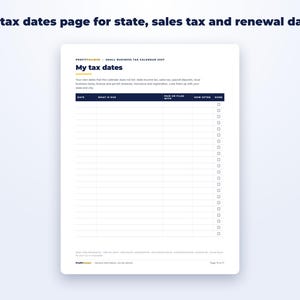 Small Business Tax Calendar 2027 + Quarterly Tax Tracker page preview
