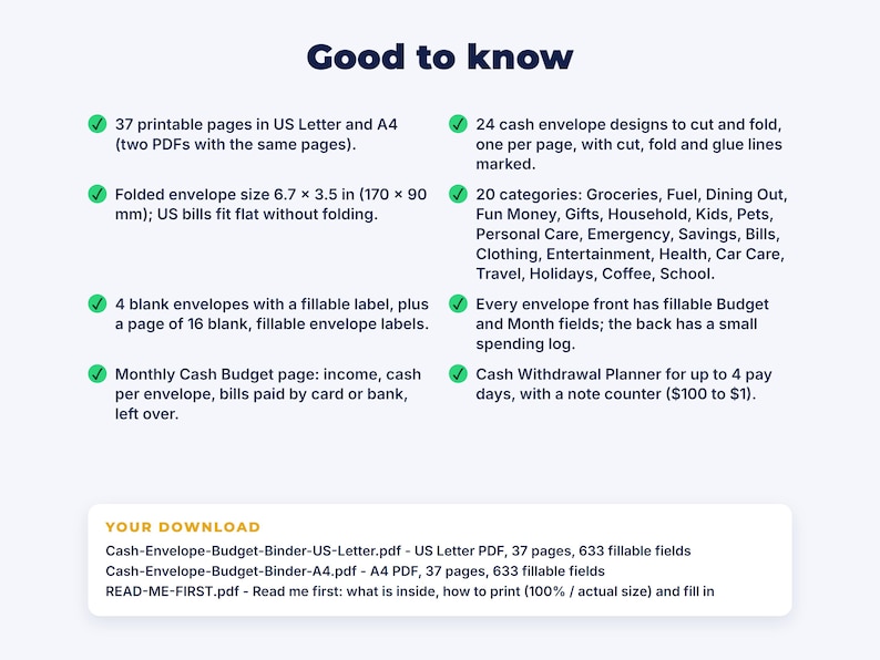 Cash Envelope & Budget Binder Printables: details
