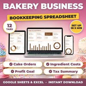Bakery Business Spreadsheet | Home Bakery Income & Expense Tracker, Cake Business Bookkeeping (Google Sheets + Excel)