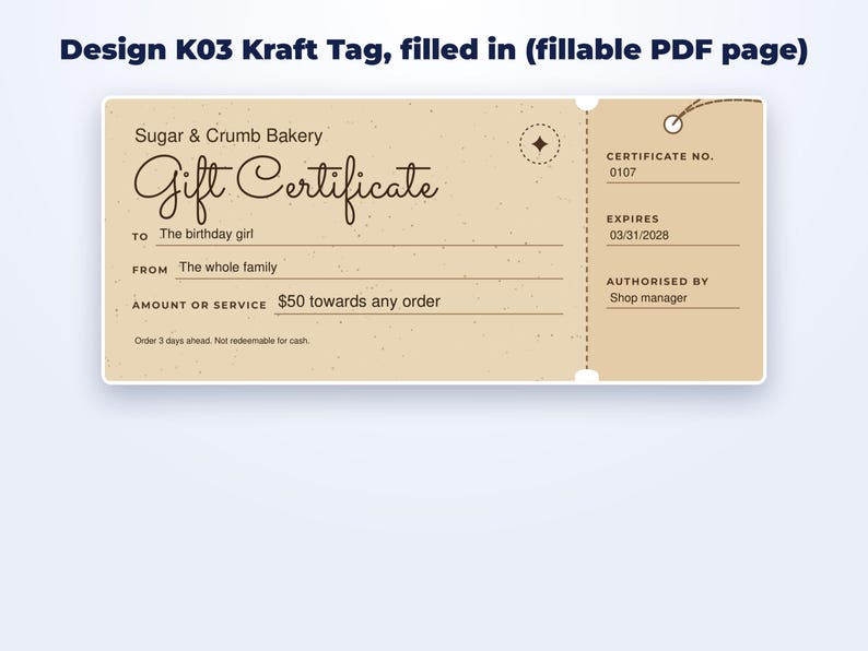 Gift Certificate Templates for Bakers & Small Shops page preview