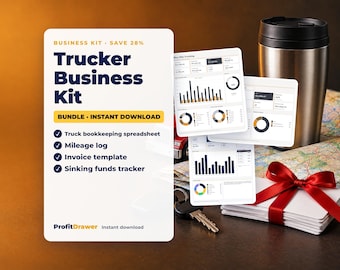 LKW-Fahrer-Business-Kit | Buchhaltungs-Tabelle für selbstständige Fahrer, Kilometerprotokoll, Rechnungsvorlage, Rücklagen (Google Sheets + Excel)