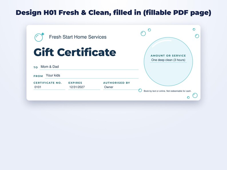 Gift Certificate Templates for Cleaning & Home Services page preview