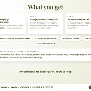 What is included: 12-tab Excel workbook, Google Sheets setup guide and read-me-first guide