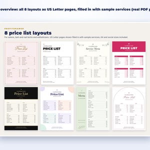 Service Price List Templates page preview