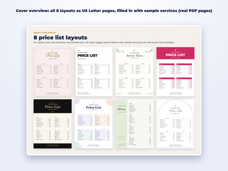 Service Price List Templates page preview