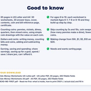 Kids Money Worksheets: details