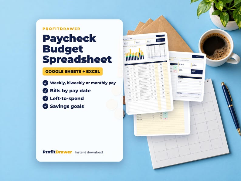 Paycheck Budget Spreadsheet - ProfitDrawer instant download