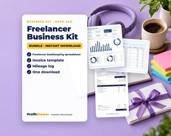 Business-Kit für Freiberufler | Buchhaltungs-Tabelle, Rechnungsvorlage, Kilometerprotokoll für Selbstständige (Google Sheets + Excel)
