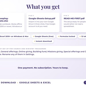 What is included: 12-tab Excel workbook, Google Sheets setup guide and read-me-first guide