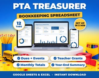 PTA-Kassenübersicht, Buchhaltung für Elternverein und Förderverein, Spenden- und Mitgliedsbeitragsübersicht, Jahresendzusammenfassung (Google Sheets + Excel)