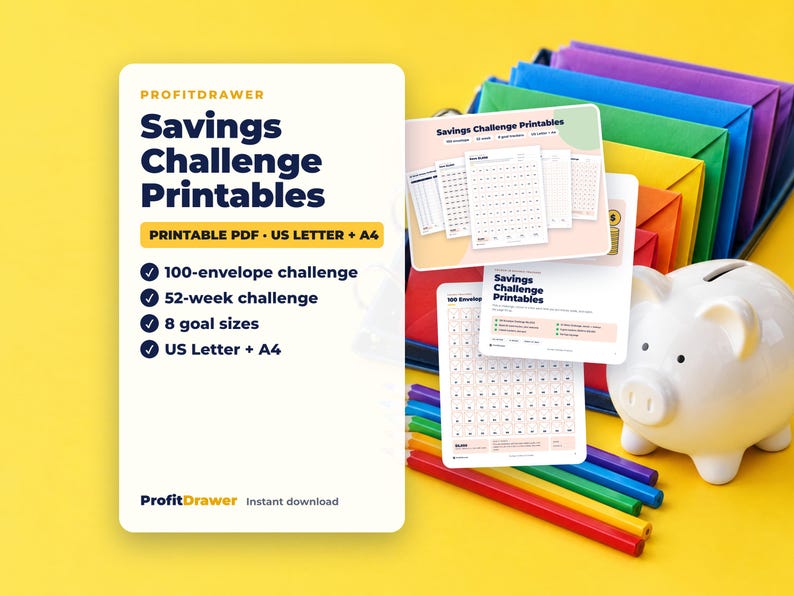 Savings Challenge Printables - ProfitDrawer instant download