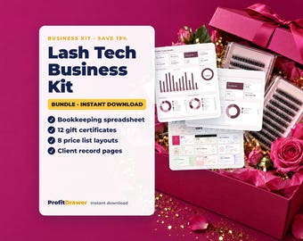 Lash Tech Business Kit | Bokföringsblad, presentkort, prislista, kundkort (Google Sheets + Excel)
