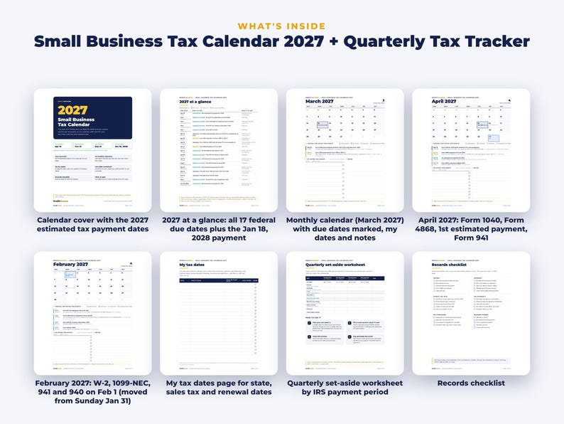 Everything included in the Small Business Tax Calendar 2027 + Quarterly Tax Tracker