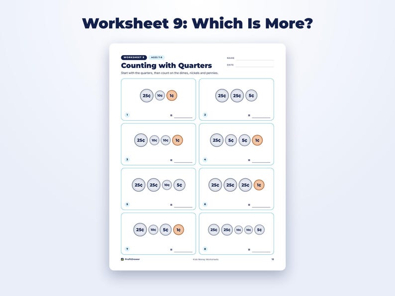 Kids Money Worksheets page preview