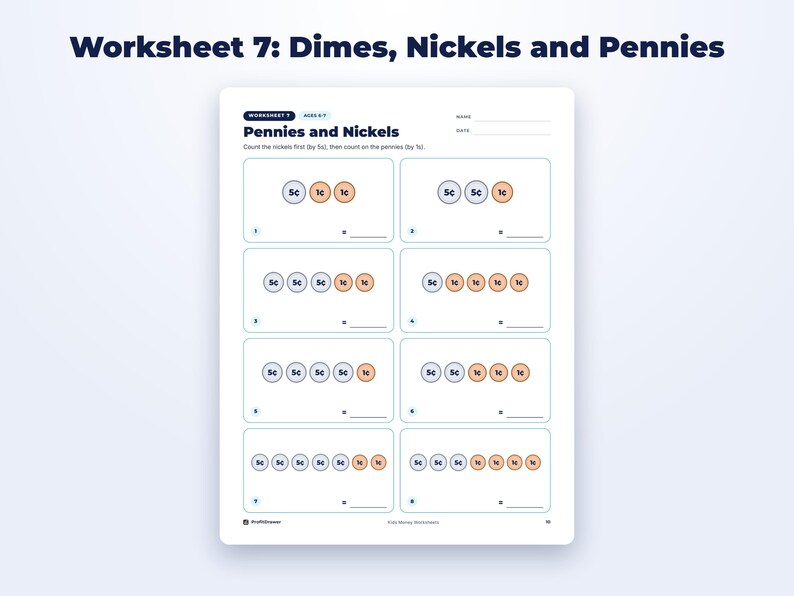 Kids Money Worksheets page preview