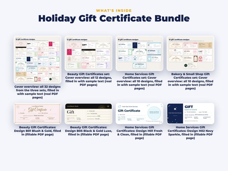 Everything included in the Holiday Gift Certificate Bundle