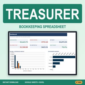 Treasurer Bookkeeping | Charity Club Donation Income Expense Tracker Spreadsheet Google Sheets | PTA Nonprofit Funds | Instant Download