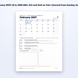 Small Business Tax Calendar 2027 + Quarterly Tax Tracker page preview
