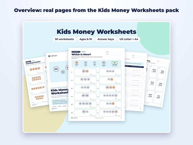Kids Money Worksheets page preview