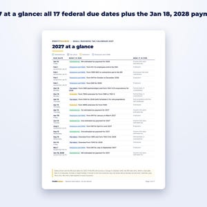 Small Business Tax Calendar 2027 + Quarterly Tax Tracker page preview