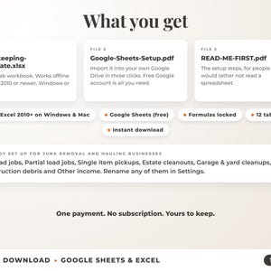 What is included: 12-tab Excel workbook, Google Sheets setup guide and read-me-first guide